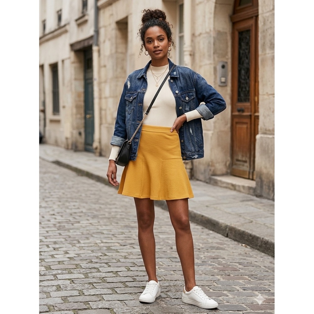 Maeve Anthropologie Mustard Yellow Textured Knit Fit and Flare Mini Skirt XS